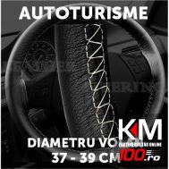 Husa volan din PIELE NEAGRA, pentru autoturisme, diametru 37 - 39 cm, cu ac si ata (se coase, aspect ORIGINAL)