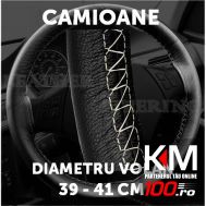 Husa volan din PIELE NEAGRA L pentru camion, diametru 39-41 cm, cu ac si ata (se coase, aspect ORIGINAL)