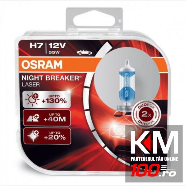 Set 2 becuri auto Osram H7 Night Breaker LASER +130%, 12V, 55W
