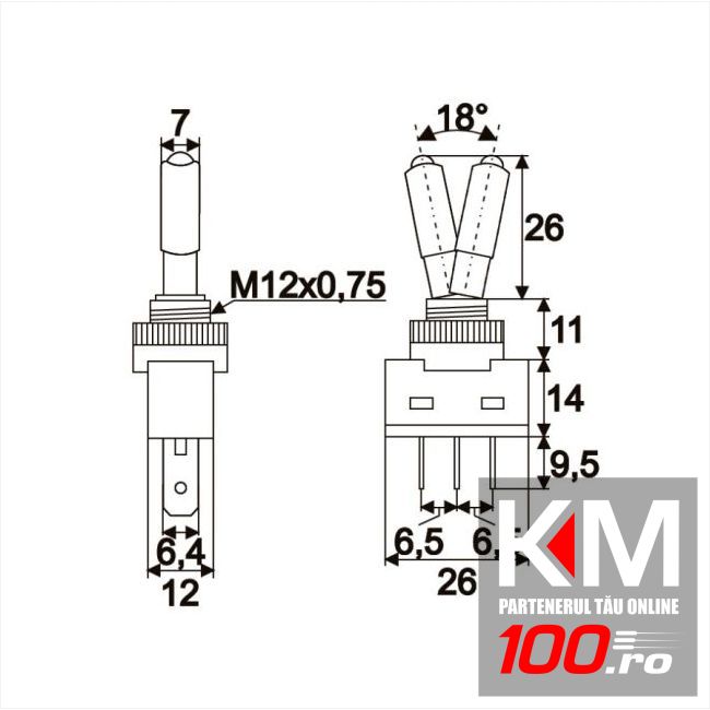 Intrerupatoare cu brat 1 circuit 20A-12VDC OFF-ON cu LED alb