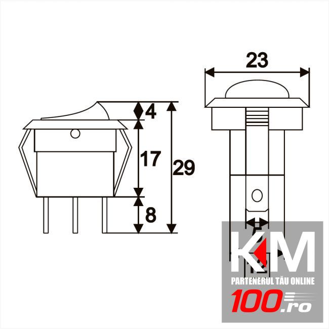 Interupator basculant 1 circuit 16A-12VDC OFF-ON, cu LED galben