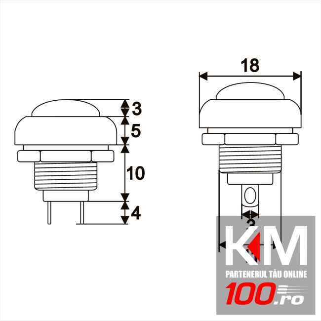 Buton 1 circuit 1A-250V OFF-(ON), rosu