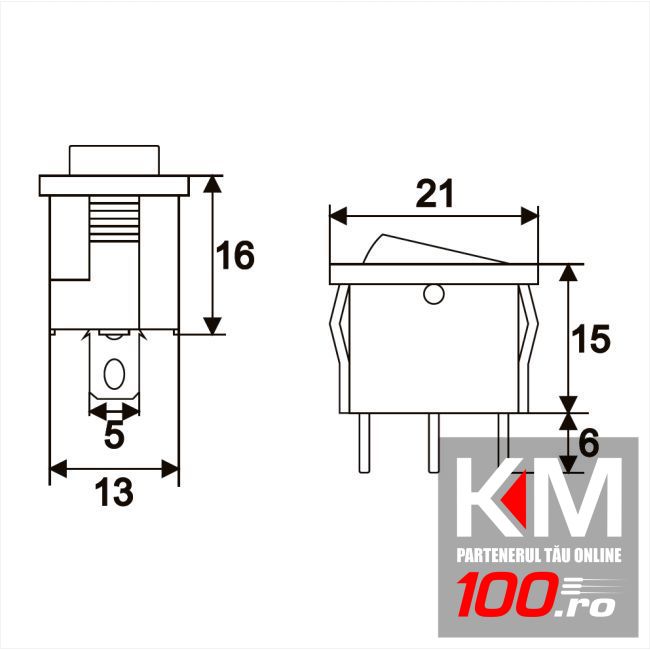 Intrerupator basculant, 1 circuit, 6A-250V, OFF-ON, iluminare albastr,a