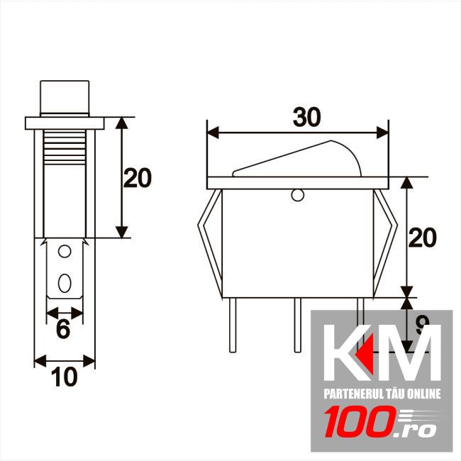 Interupator basculant 1 circuit 10A-250V OFF-ON lumini de galben