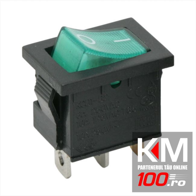 Interupator basculant 1 circuit 6A-250V OFF-ON, lumini de verde