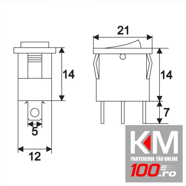 Interupator basculant 1 circuit 15A-12VDC OFF-ON, cu LED verde