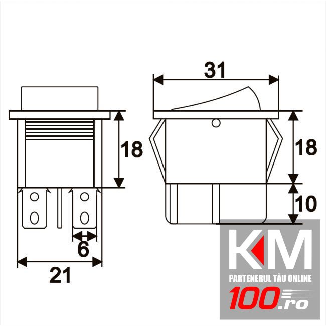 Interupator basculant 1 circuit 16A-250V OFF-ON, lumini de galben