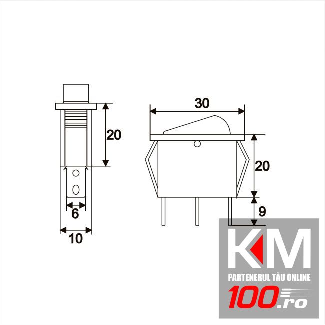 Interupator basculant 1 circuit 10A-250V OFF-ON, lumini de albastru