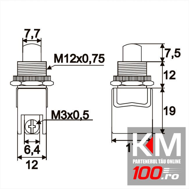 Buton1 circuit4A-250VOFF-(ON)negru