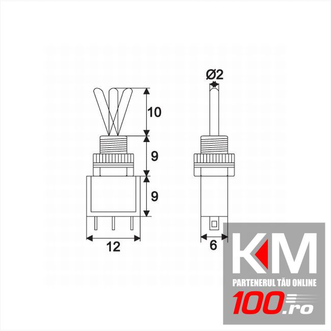 Intrerupatoare cu brat 1 circuit 3A-250V ON-OFF-ON