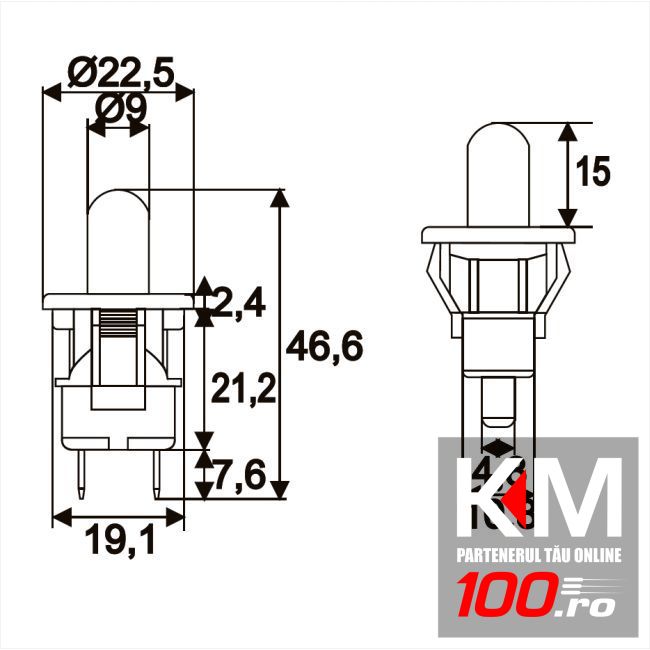 Buton 1 circuit 2,5A-250V ON-(OFF)