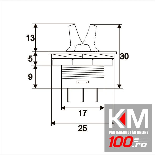 Intrerupatoare cu brat 1 circuit 6A-250V OFF-ON lumina rosie