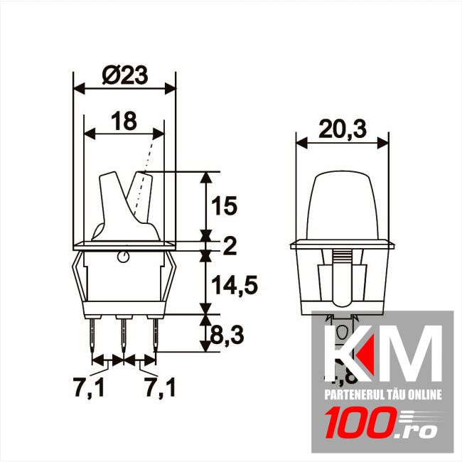 Intrerupatoare cu brat 1 circuit OFF-ON 6A-250V, lumina partocaliu