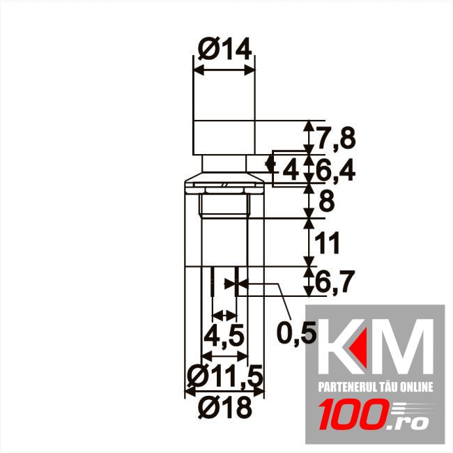 Buton 1 circuit 1A-250V OFF-(ON), rosu