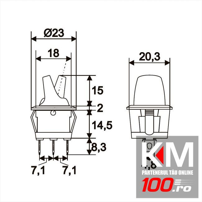 Intrerupatoare cu brat 1 circuit OFF-ON 6A-250V, lumina albastra