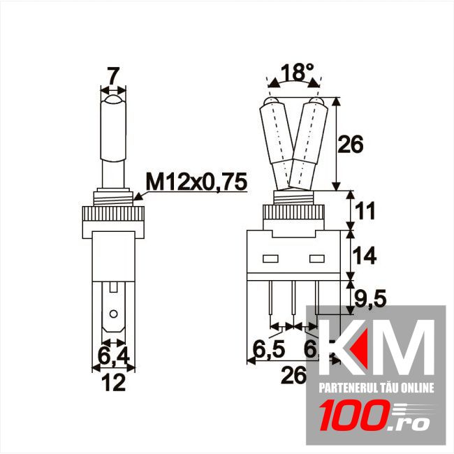 Intretupator cu 2 pozitii OFF-ON, 1 circuit, iluminat cu bec verde de 12 V, negru 20A-12VDC