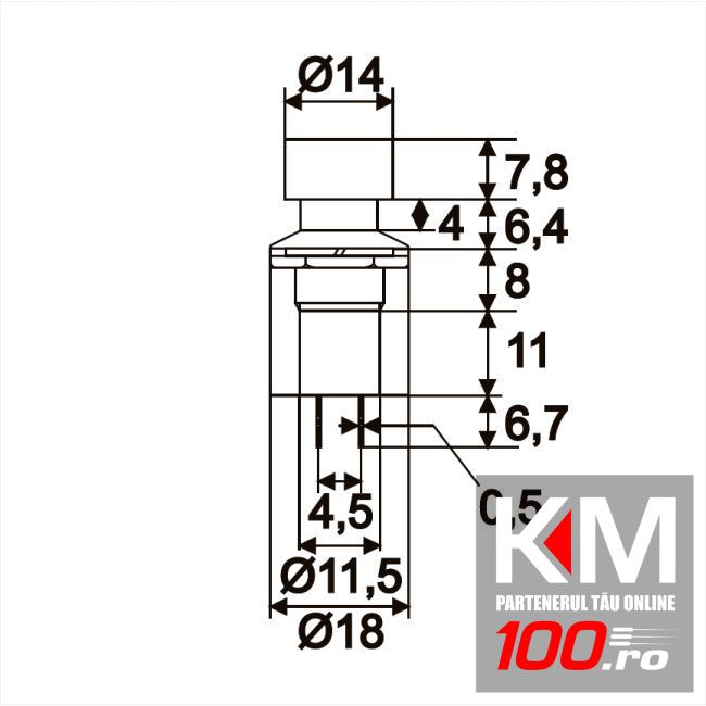 Intrerupator cu apasare, 1 circuit, 1A-250V OFF-ON, rosu