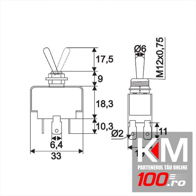 Intrerupatoare cu brat2 circuit10A-250VON-ON