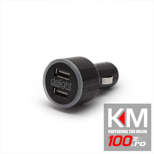 Adaptor de incarcare de la bricheta auto cu 2 porturi USB - Negru