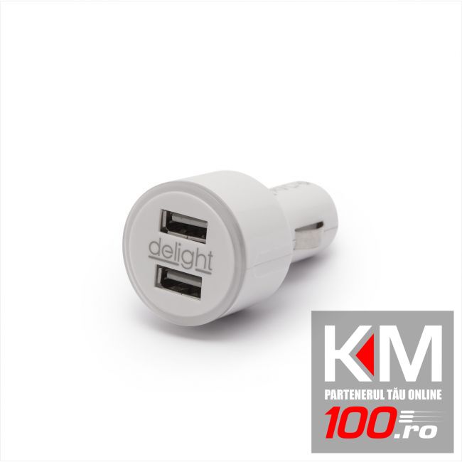 Adaptor de incarcare de la bricheta auto cu 2 porturi USB - Alb